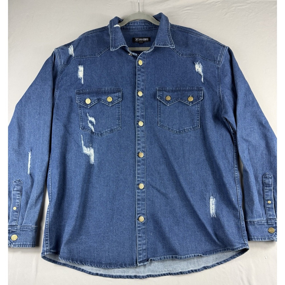 Stacy Adams blue distressed jean button up denim jacket, women's xxl - Picture 2 of 7